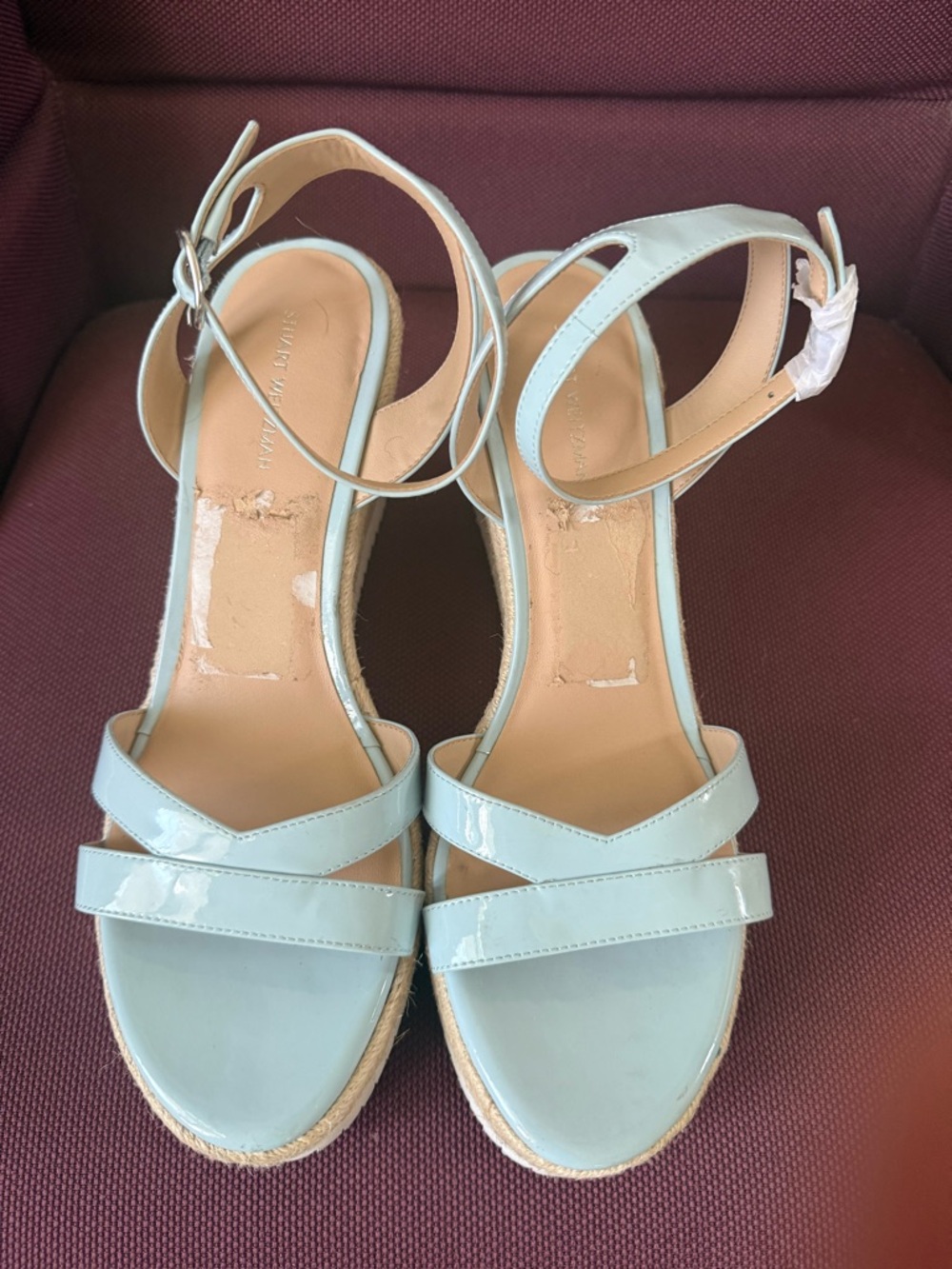 Stuart Weitzman Light Blue Patent Espadrille Wedge Sandals